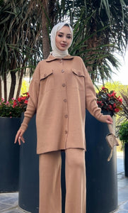 Button Knitwear Suit Camel - Düğmeli Triko Takım Camel