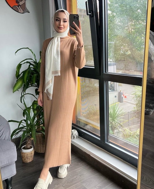 Knitwear Dress Camel - Triko Elbise Camel