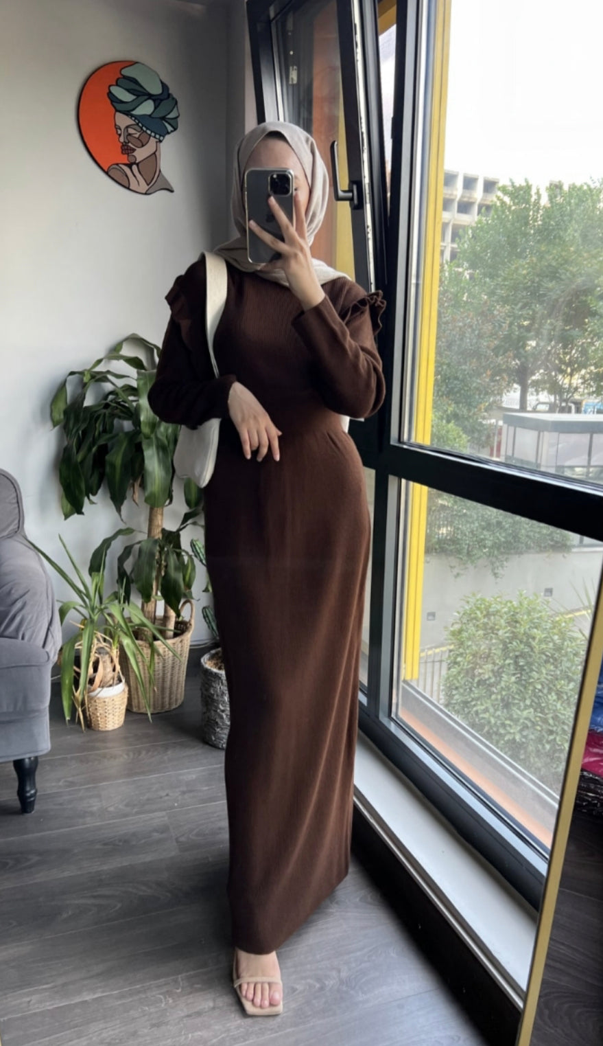 Waist Detailed Knit Dress Brown - Bel Detaylı Triko Elbise Brown