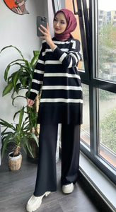 Striped Knitwear Suit Black - Çizgili Triko Takım Siyah