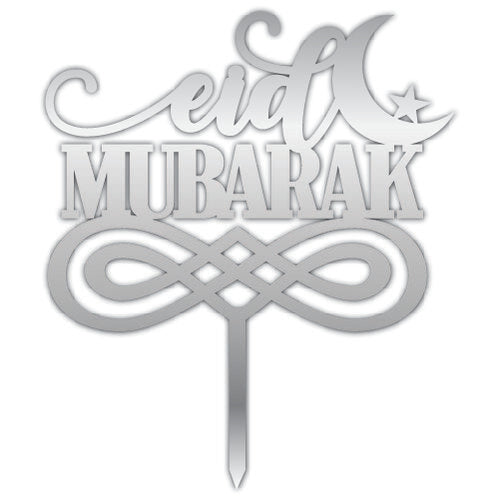 Cake Topper Plexi Silver "Eid Mubarak" - Pre Order